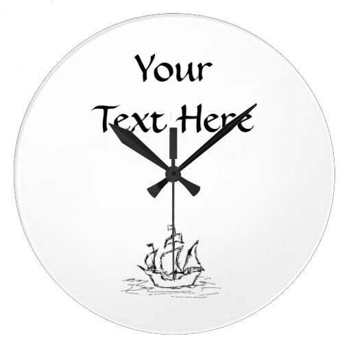 Pirate Ship. Black and White. Round Clock