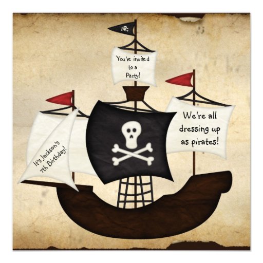 Pirate ship costume theme party map invitations