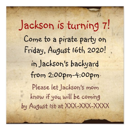 Pirate ship costume theme party map invitations