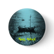 Pirate Ship in teal Pinback Buttons