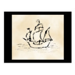 Pirate Ship. Parchment Pattern Background. Postcards