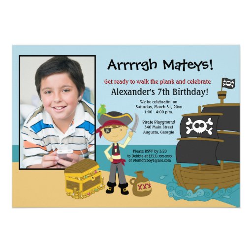 Pirate Ship Photo Boy's Birthday Invitation 5x7