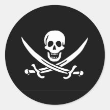 Pirate skull and bones round sticker