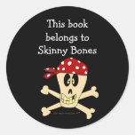 Pirate Skull and Crossbones Custom Bookplate Round Stickers