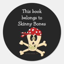 Pirate Skull and Crossbones Custom Bookplate Round Stickers