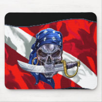 Pirate Skull on Dive Flag mousepads by DiversDen Pirate Skull on Dive Flag mousepads