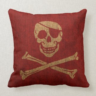 Pirate Skull Rustic Red Throw Pillow