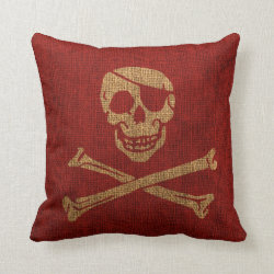 Pirate Skull Rustic Red Throw Pillow