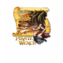 Pirate Wench Boat, Keg, Palm Trees and Map T-Shirt