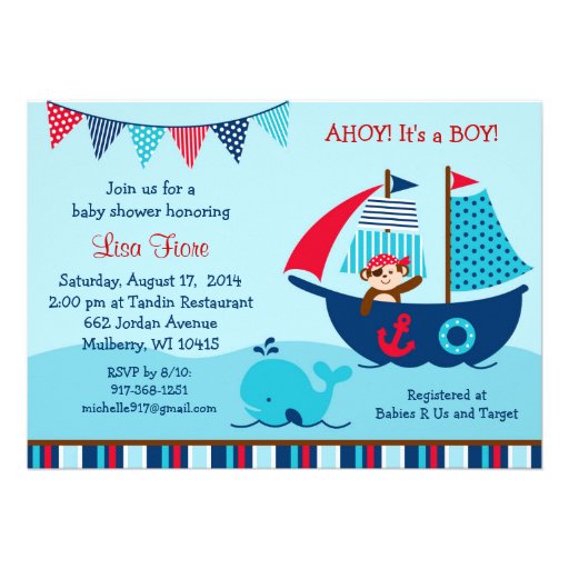 Pirate Whale Baby Shower Invitations (front side)