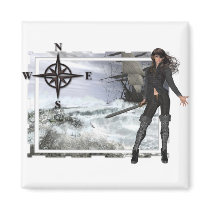 Pirate Woman with Rough Waters Designs magnets