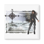 Pirate Woman with Rough Waters Designs Refrigerator Magnets