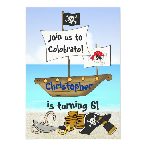 Pirates Beach Birthday Invitation for Boys