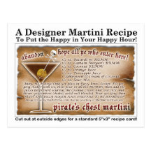 Pirate's Chest Martini Recipe Card Postcard