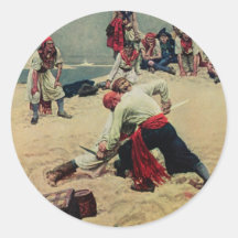 Pirates Fight Over Treasure Round Stickers