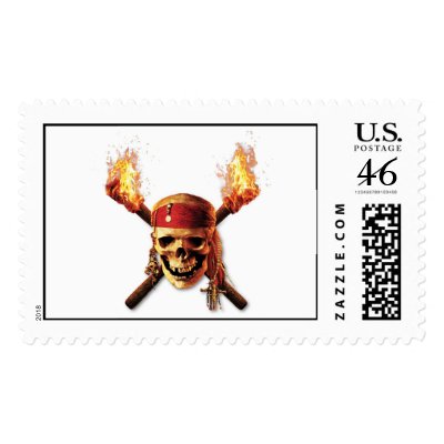 Pirates of the Caribbean Skull torches Logo Disney postage