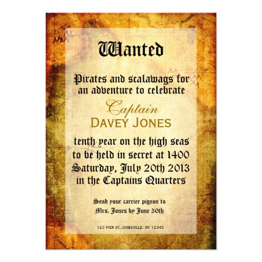 Pirates Party Invite on Antique Map