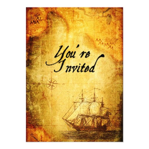 Pirates Party Invite on Antique Map