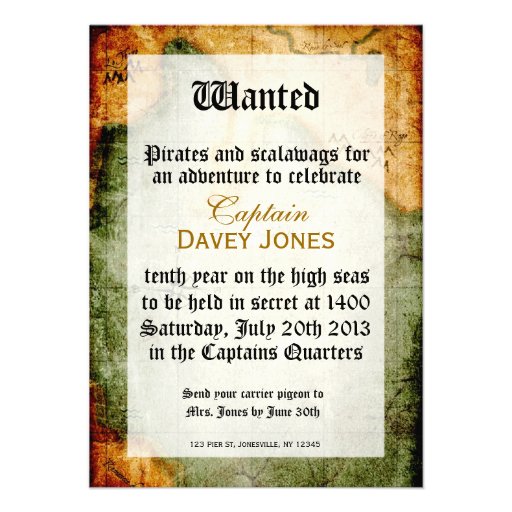 Pirates Party Invite on Antique Map