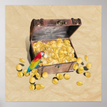 Pirate's Treasure Chest on Crinkle Paper Print