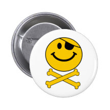 Piratey eyepatch Smiley Skull & Cross Bones Pinback Buttons