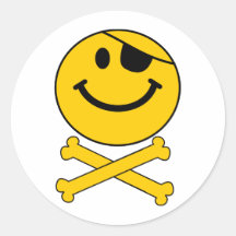 Piratey eyepatch Smiley Skull & Cross Bones Round Stickers