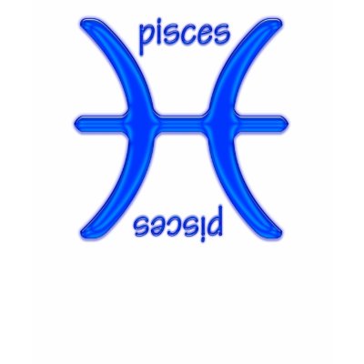 Pisces zodiac symbol with pisces inside in blue on the back 