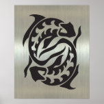 Pisces Fish Silhouette with Metallic Effect Posters