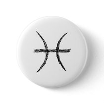 Pisces. Zodiac Astrology Sign. Black. Pinback Button