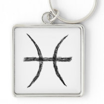Pisces. Zodiac Astrology Sign. Black. Keychain