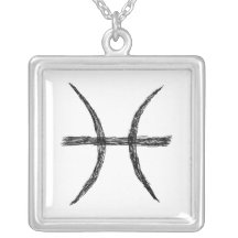Pisces. Zodiac Astrology Sign. Black. Necklaces