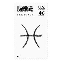 Pisces. Zodiac Astrology Sign. Black. Postage