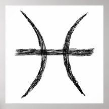 Pisces. Zodiac Astrology Sign. Black. Posters