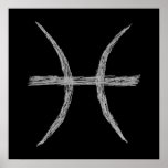 Pisces. Zodiac Astrology Sign. Black. Print