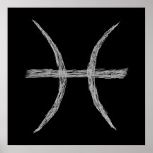 Pisces. Zodiac Astrology Sign. Black. Print