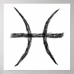 Pisces. Zodiac Astrology Sign. Black. Print