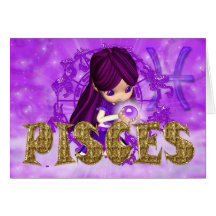 Pisces Zodiac Birthday card with cutie pie amethys