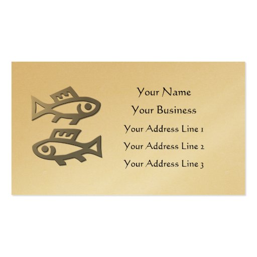 Pisces Zodiac Star Sign In Light Silver On Gold Business Card Templates (front side)