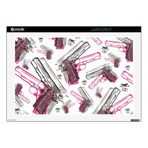 Pistol Pearl, quirky gun and cherries pattern. 17" Laptop Skin
