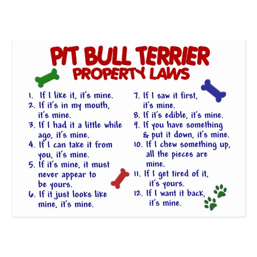 PIT BULL TERRIER Property Laws 2 Post Cards
