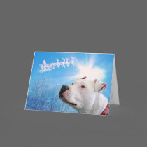 PItbull White Dog Christmas Wish cards