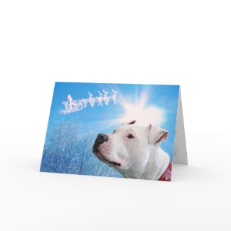 PItbull White Dog Christmas Wish card