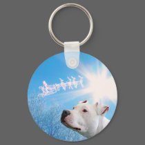 PItbull White Dog Christmas Wish keychains