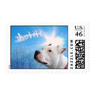 Pitbull White Dog Christmas Wish stamp