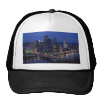 Pittsburgh at dusk, across the Monongahela River, hats