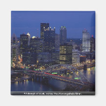 Pittsburgh at dusk, across the Monongahela River, Fridge Magnets