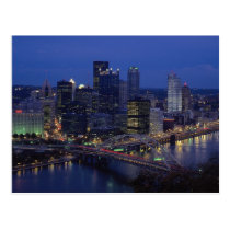 Pittsburgh at dusk, across the Monongahela River, postcards