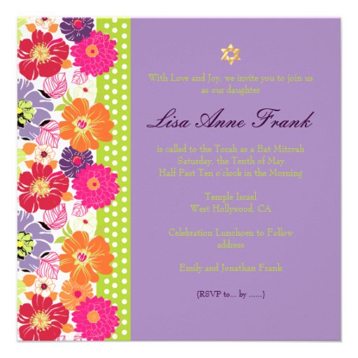PixDezines Alegre retro floral, Bat Mitzvah Invite