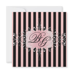 PixDezines Alexandre on black + pink stripes invitation