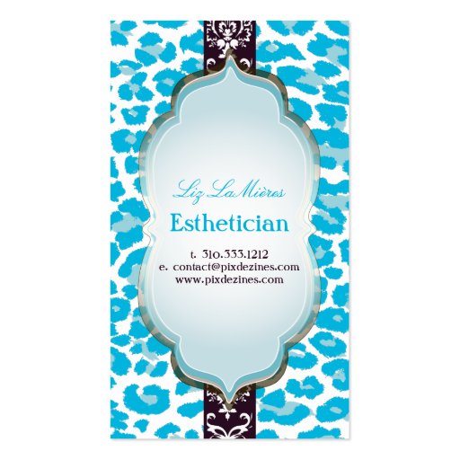 PixDezines aqua blue cheetah/DIY background color Business Card Template (back side)